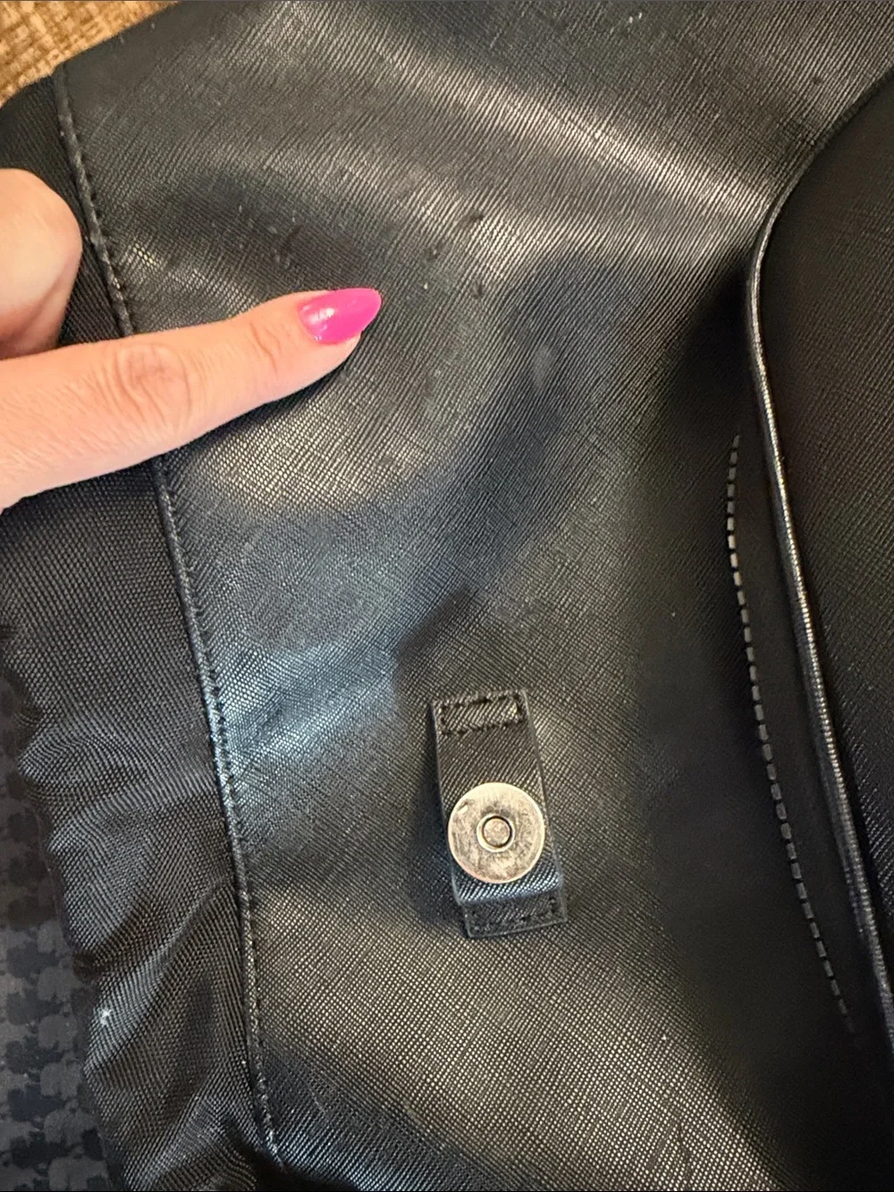 Karl Lagerfeld Black Saffiano Drawstring Backpack with Front Pocket